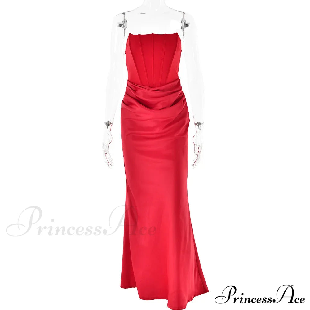 Elegant Corset Strap Neck Backless Maxi Red Christmas Party Dress / S Dresses-L