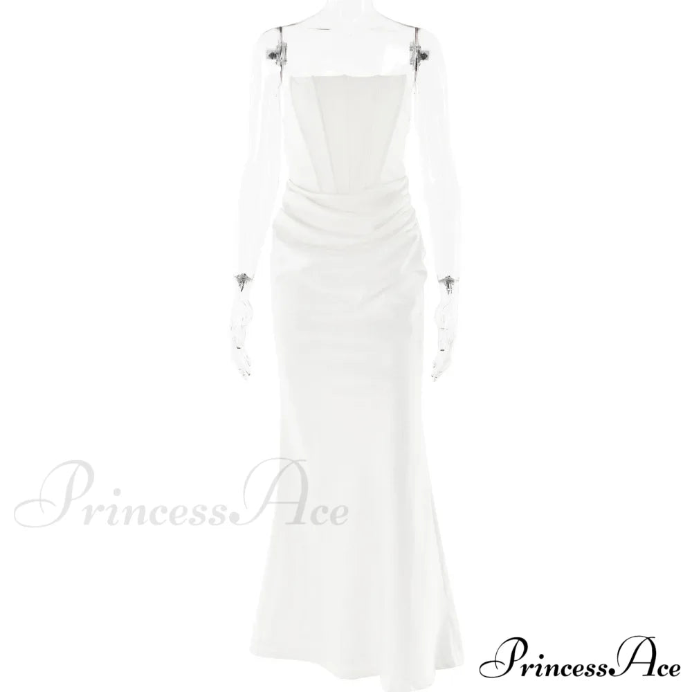 Elegant Corset Strap Neck Backless Maxi Red Christmas Party Dress White / S Dresses-L