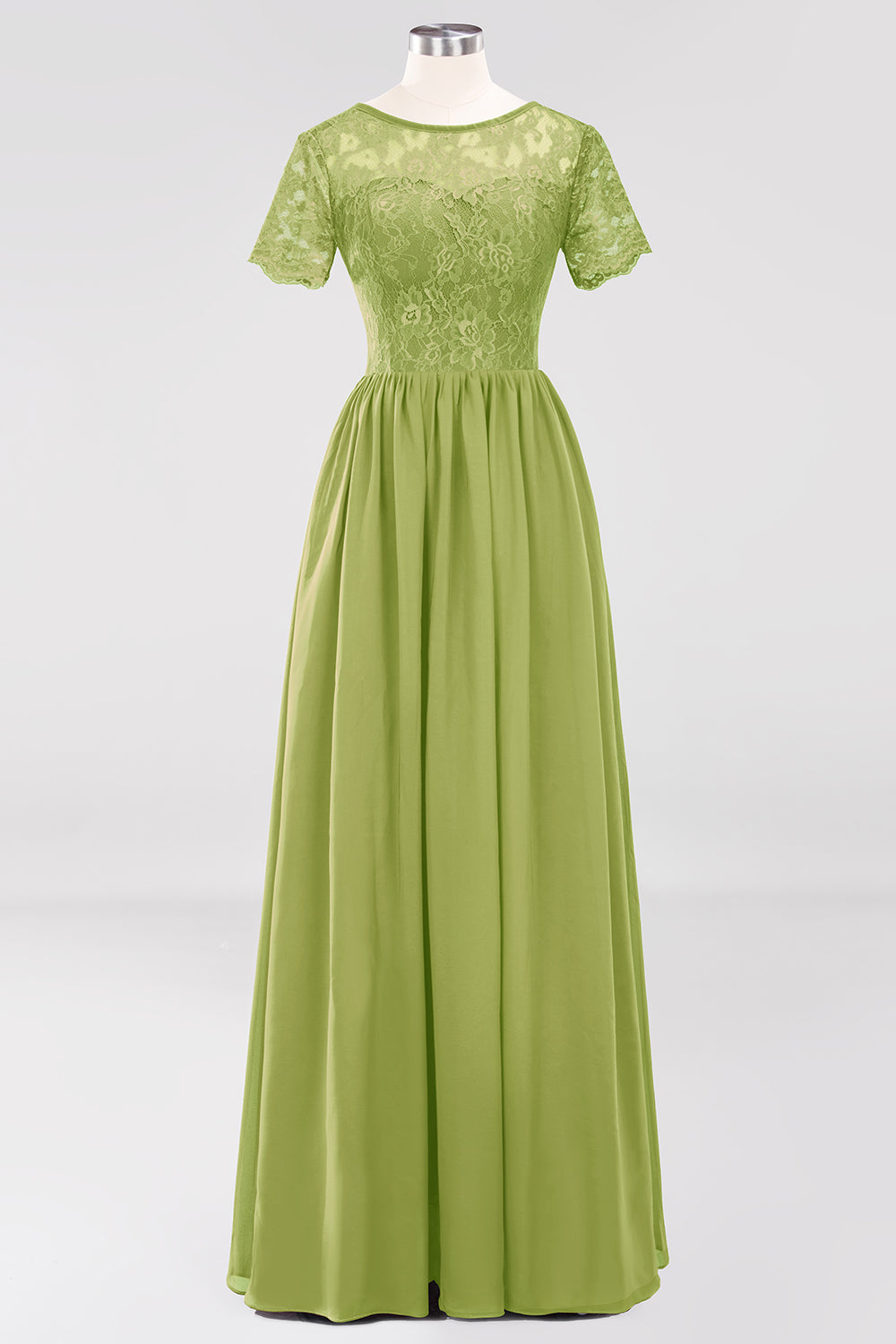 Elegant Dark Navy Long Lace Bridesmaid dresses with Short-Sleeves