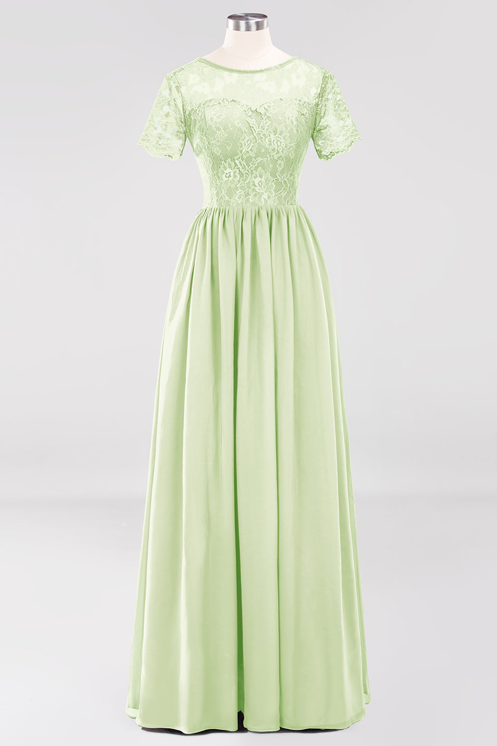 Elegant Dark Navy Long Lace Bridesmaid dresses with Short-Sleeves