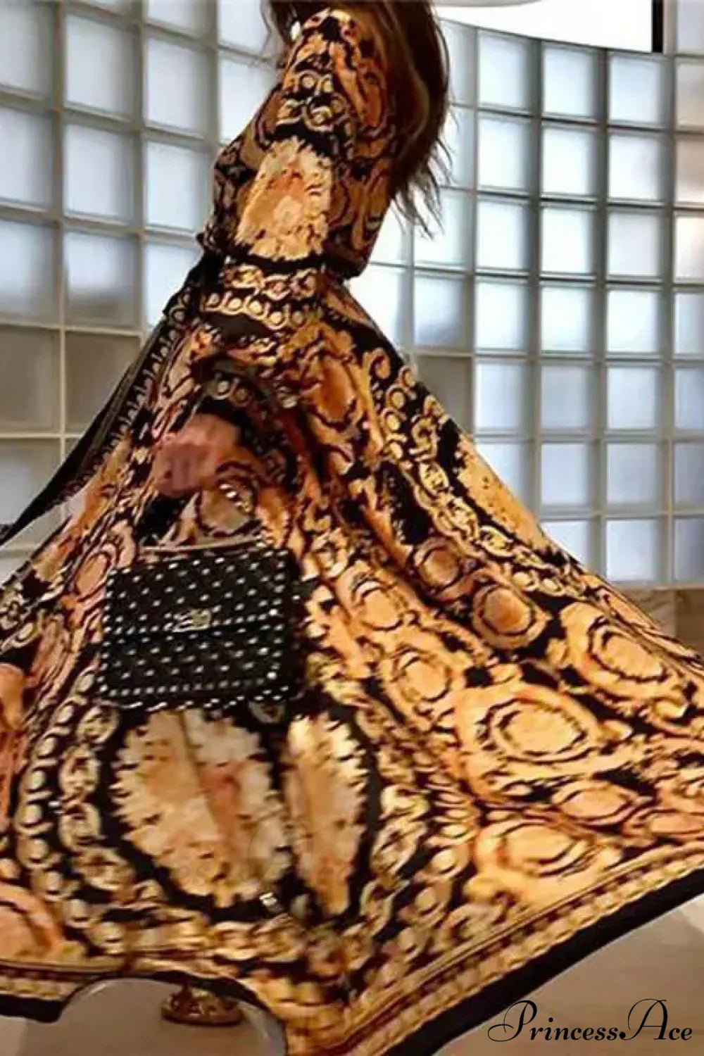 Elegant Ethnic Boho Print Maxi Dress S bohodress-250126