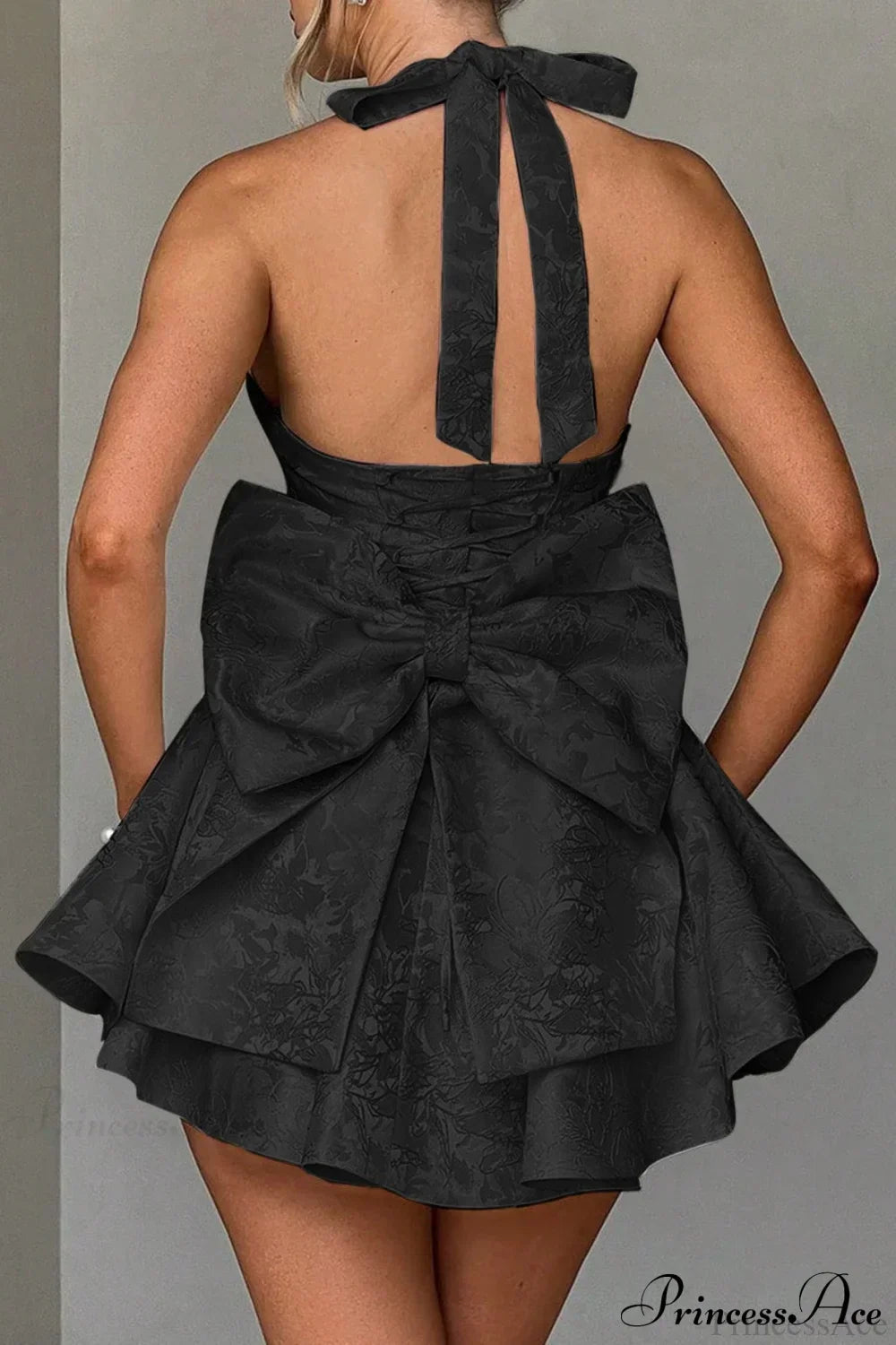 Jacquard Halter Neck Plunge Fit & Flare Mini Dress 5