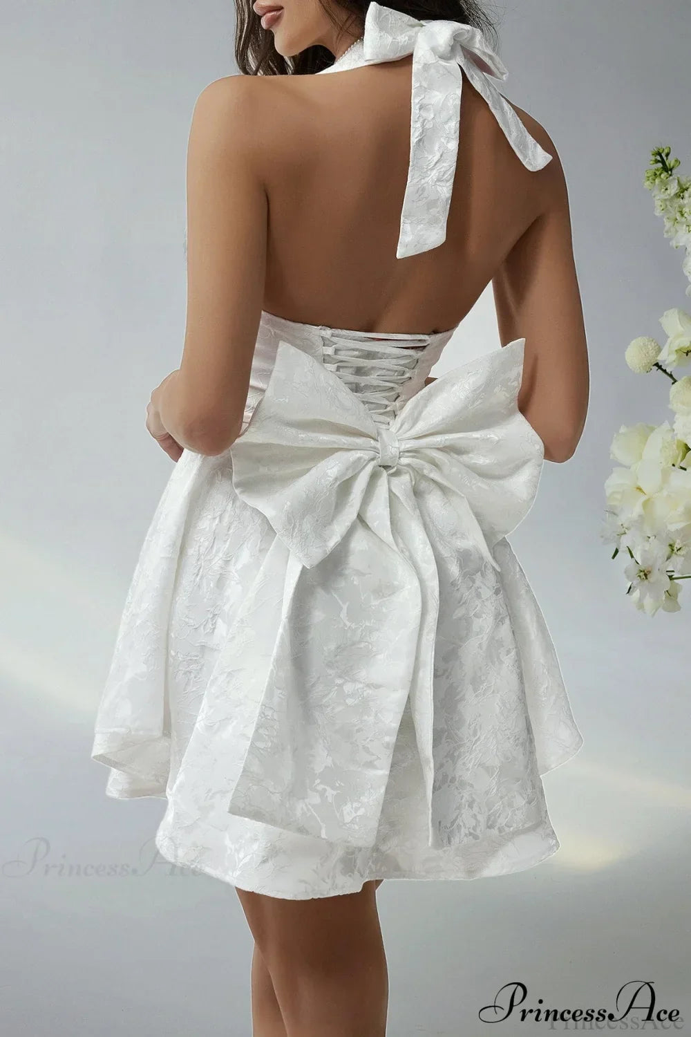 Jacquard Halter Neck Plunge Fit & Flare Mini Dress 3