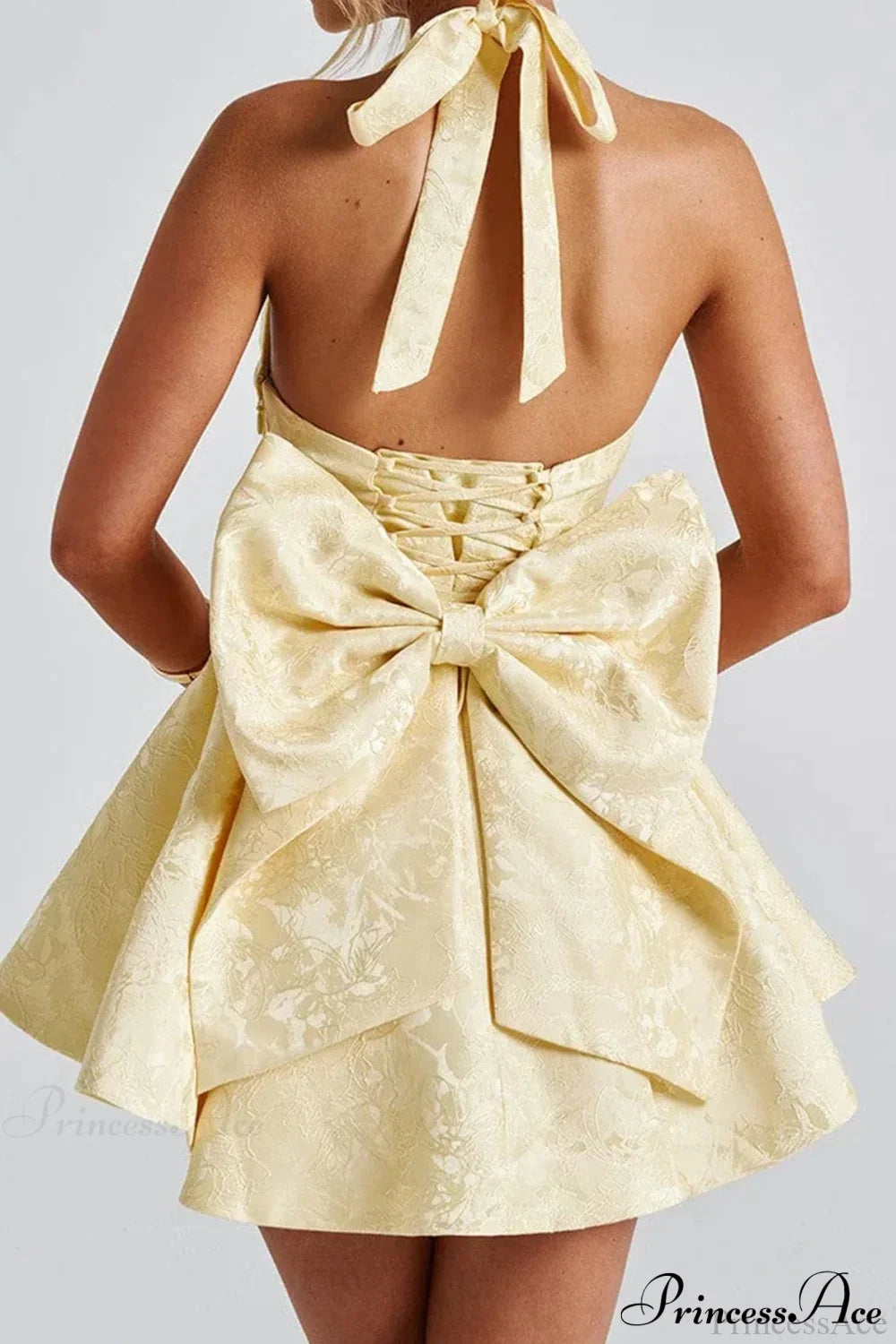 Jacquard Halter Neck Plunge Fit & Flare Mini Dress 8