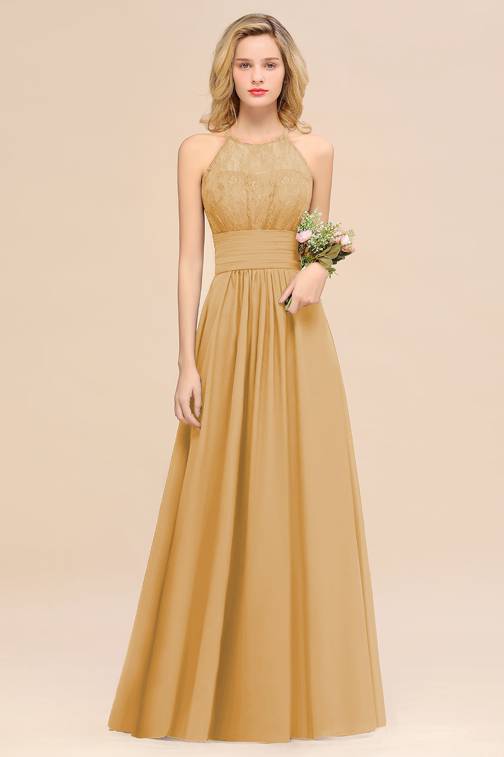 Elegant Halter Ruffles Sleeveless Grape Lace Bridesmaid dresses Affordable - Fashionpara