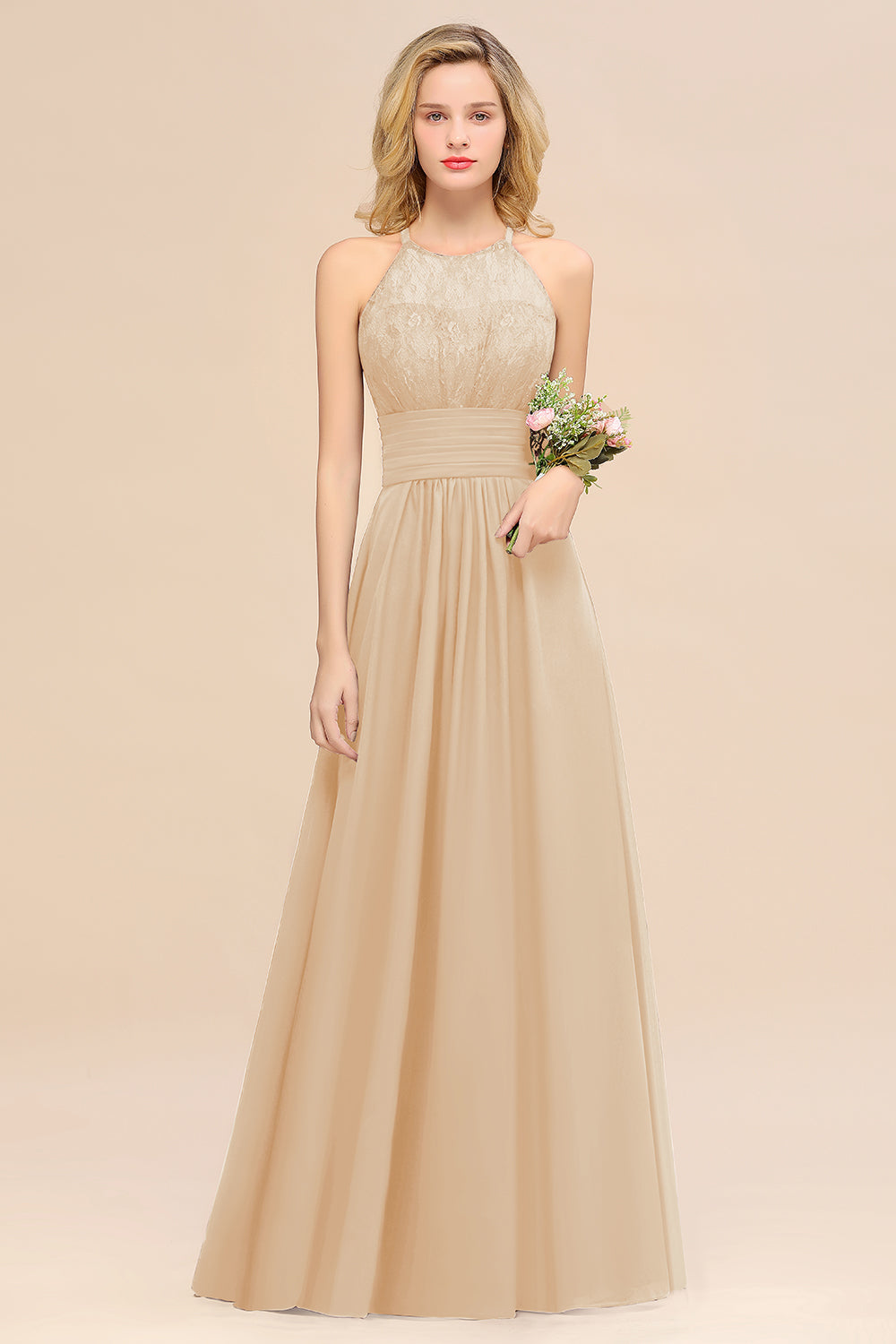 Elegant Halter Ruffles Sleeveless Grape Lace Bridesmaid dresses Affordable - Fashionpara