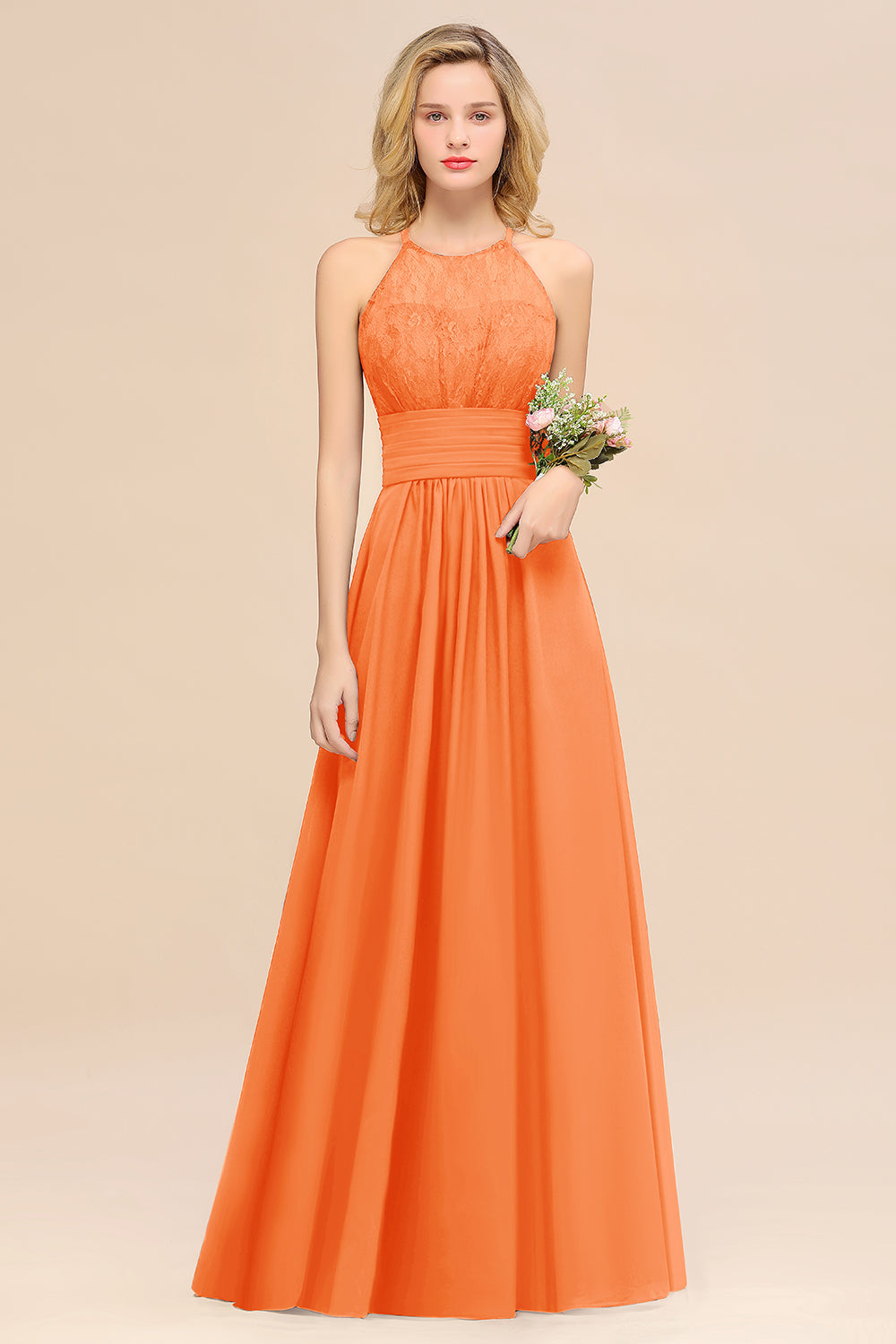Elegant Halter Ruffles Sleeveless Grape Lace Bridesmaid dresses Affordable - Fashionpara