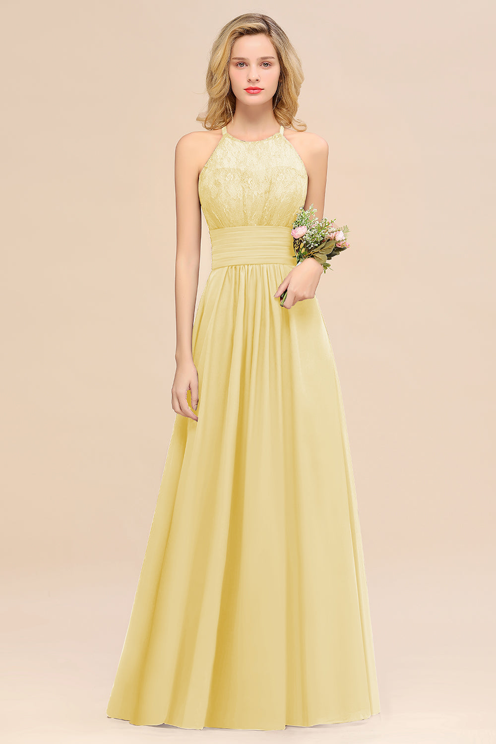 Elegant Halter Ruffles Sleeveless Grape Lace Bridesmaid dresses Affordable - Fashionpara