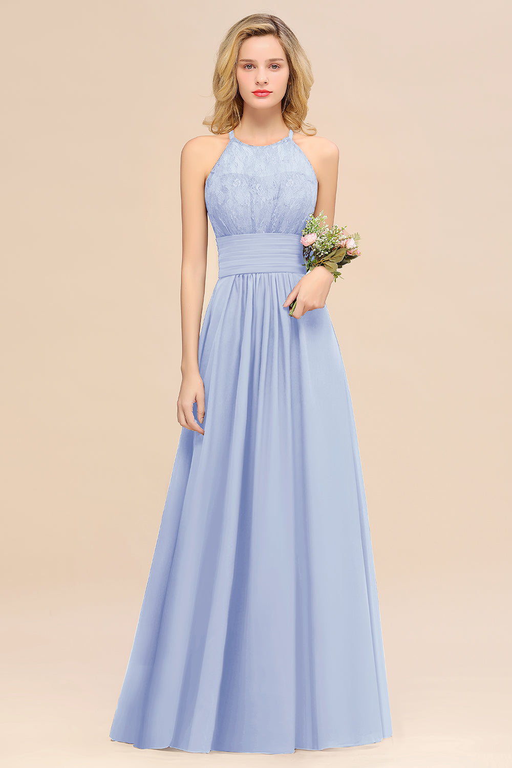 Elegant Halter Ruffles Sleeveless Grape Lace Bridesmaid dresses Affordable - Fashionpara