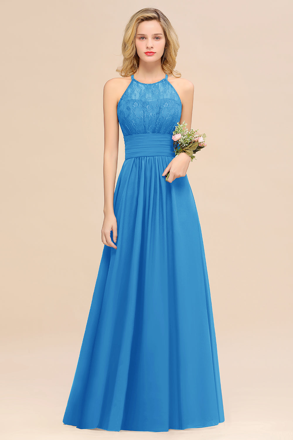 Elegant Halter Ruffles Sleeveless Grape Lace Bridesmaid dresses Affordable - Fashionpara