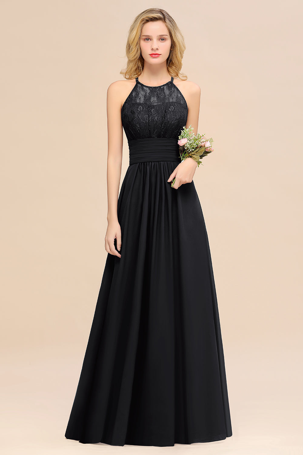 Elegant Halter Ruffles Sleeveless Grape Lace Bridesmaid dresses Affordable - Fashionpara