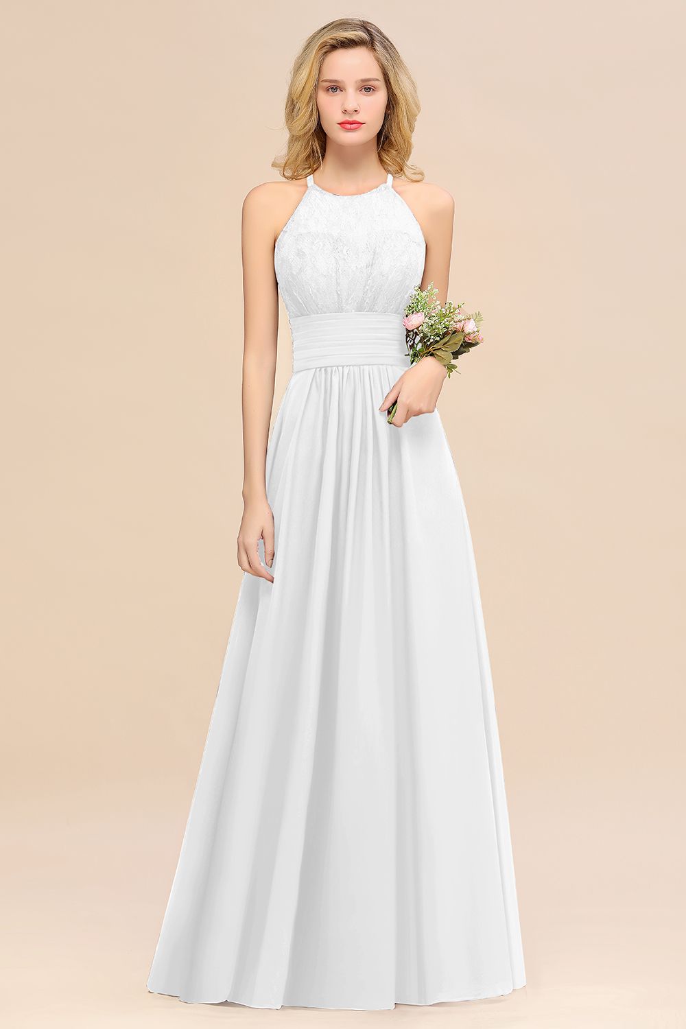 Elegant Halter Ruffles Sleeveless Grape Lace Bridesmaid dresses Affordable - Fashionpara