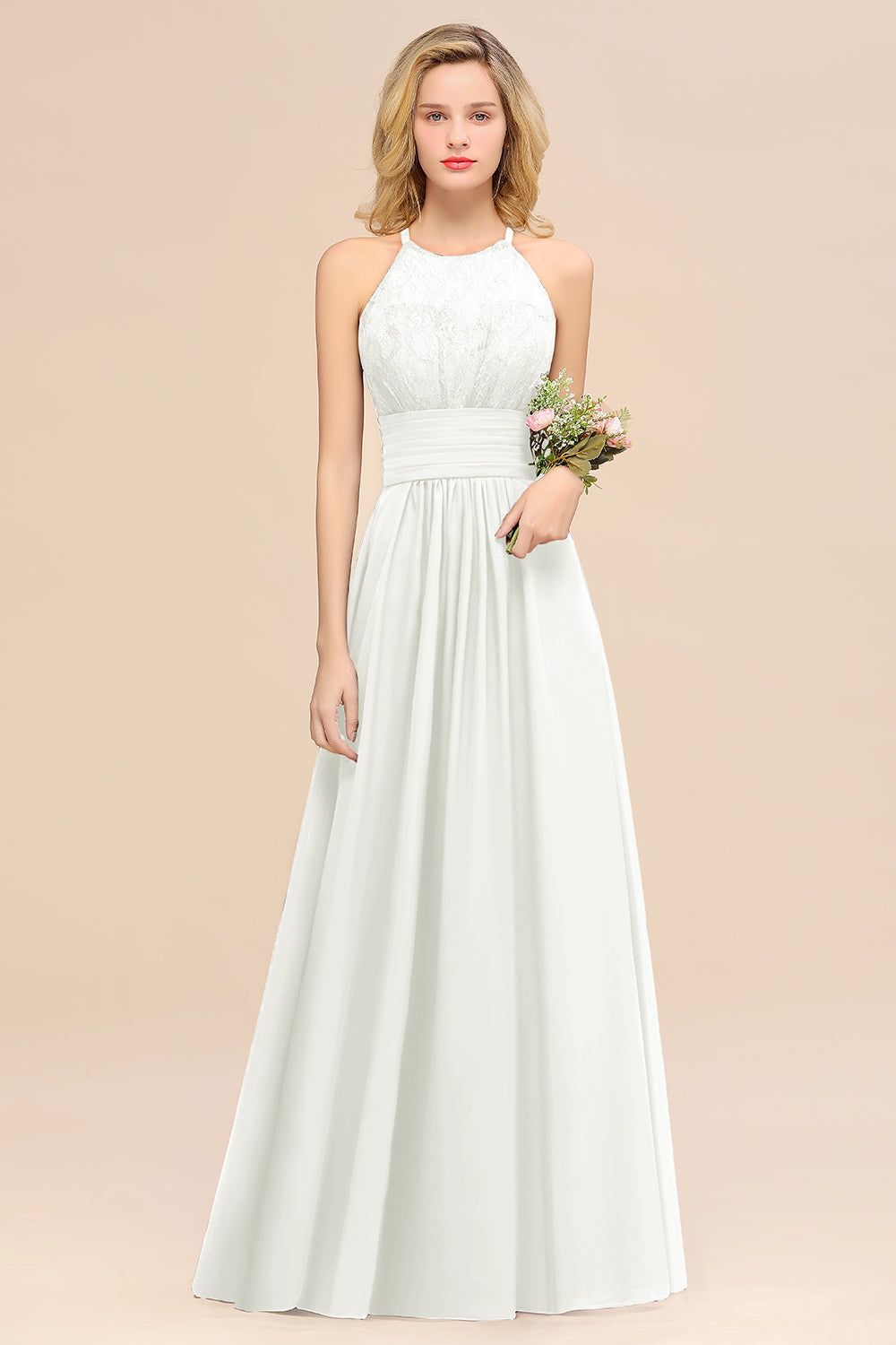 Elegant Halter Ruffles Sleeveless Grape Lace Bridesmaid dresses Affordable - Fashionpara