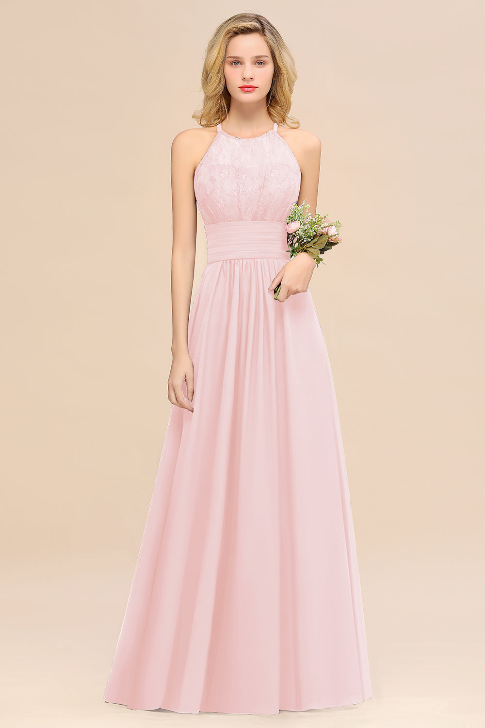 Elegant Halter Ruffles Sleeveless Grape Lace Bridesmaid dresses Affordable - Fashionpara