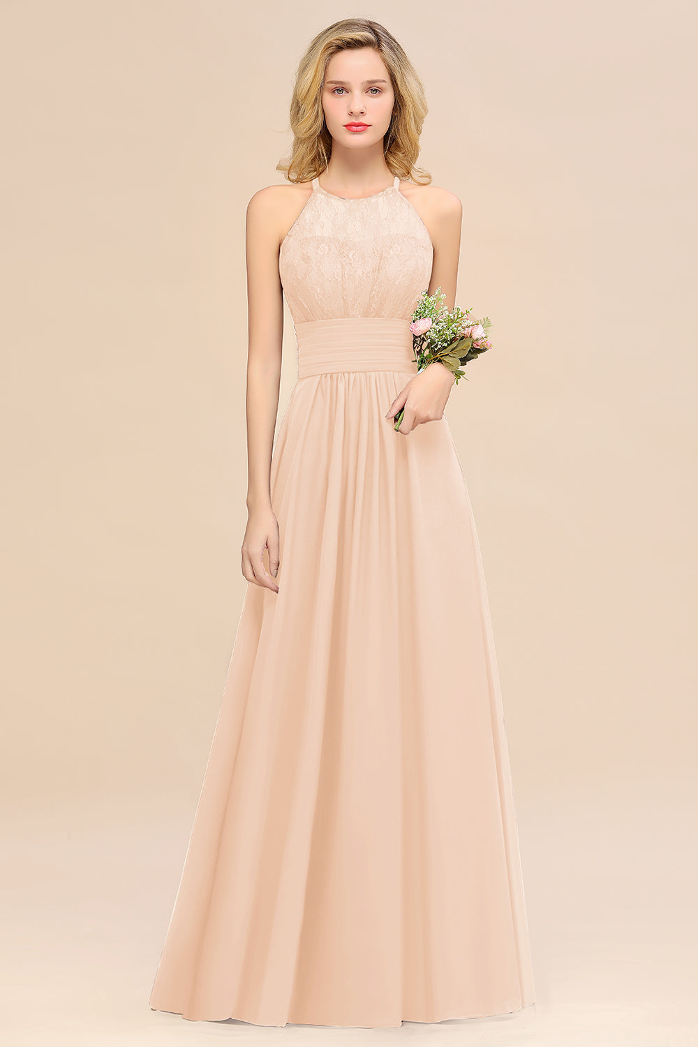 Elegant Halter Ruffles Sleeveless Grape Lace Bridesmaid dresses Affordable - Fashionpara