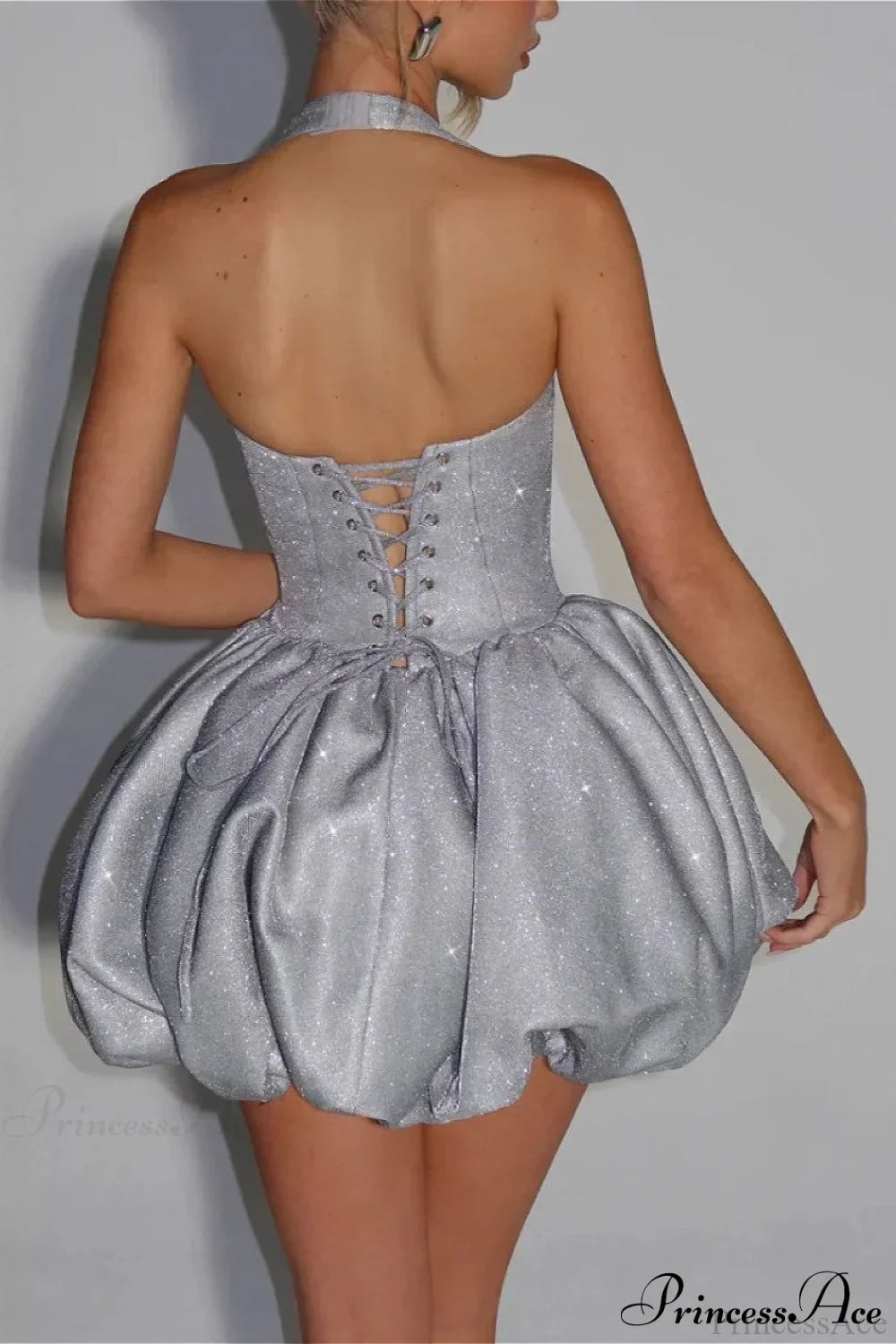 Glitter Halter Neck Corset Bubble Hem Mini Dress 2