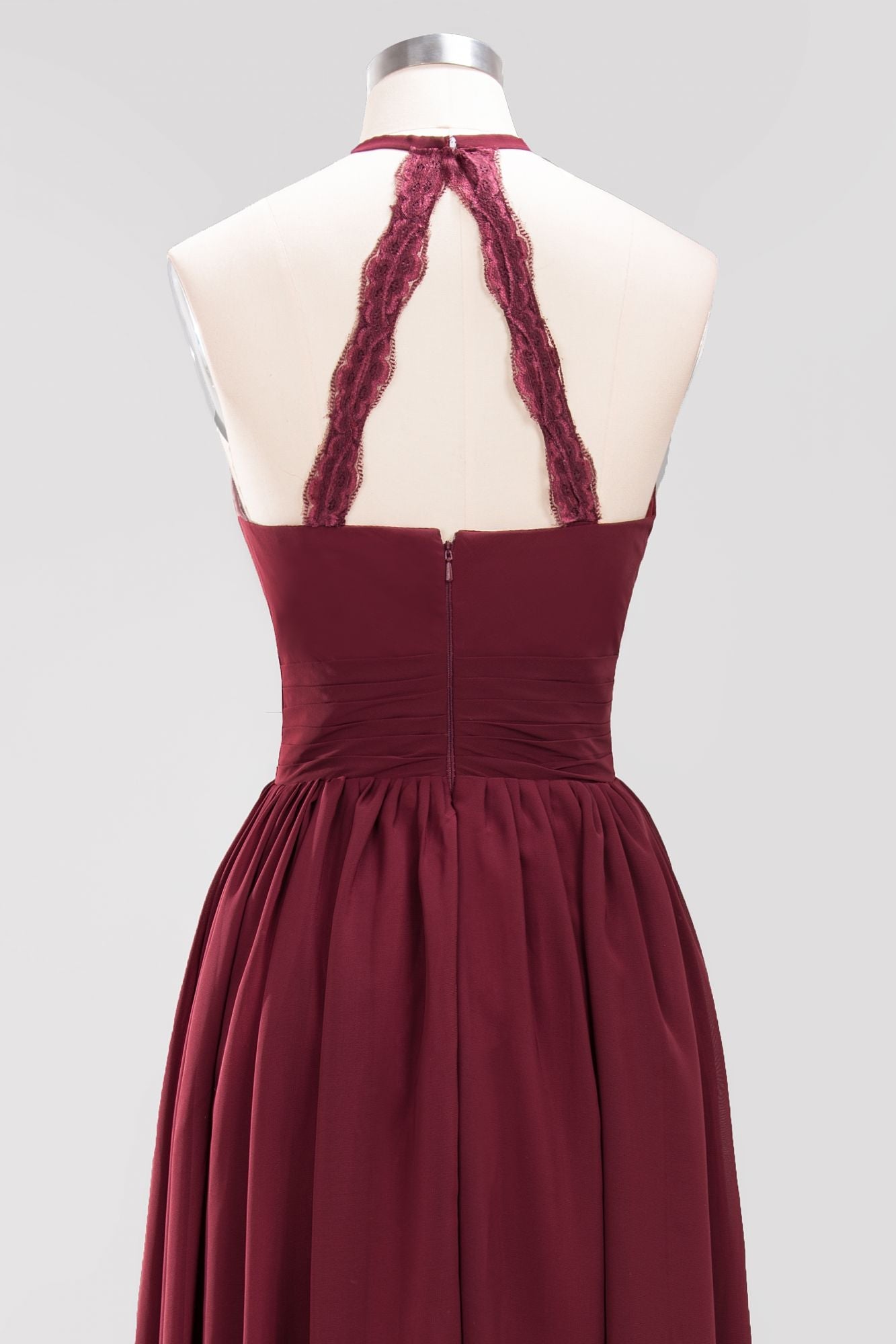 Elegant High-Neck Halter Long Affordable Bridesmaid dresses with Ruffles