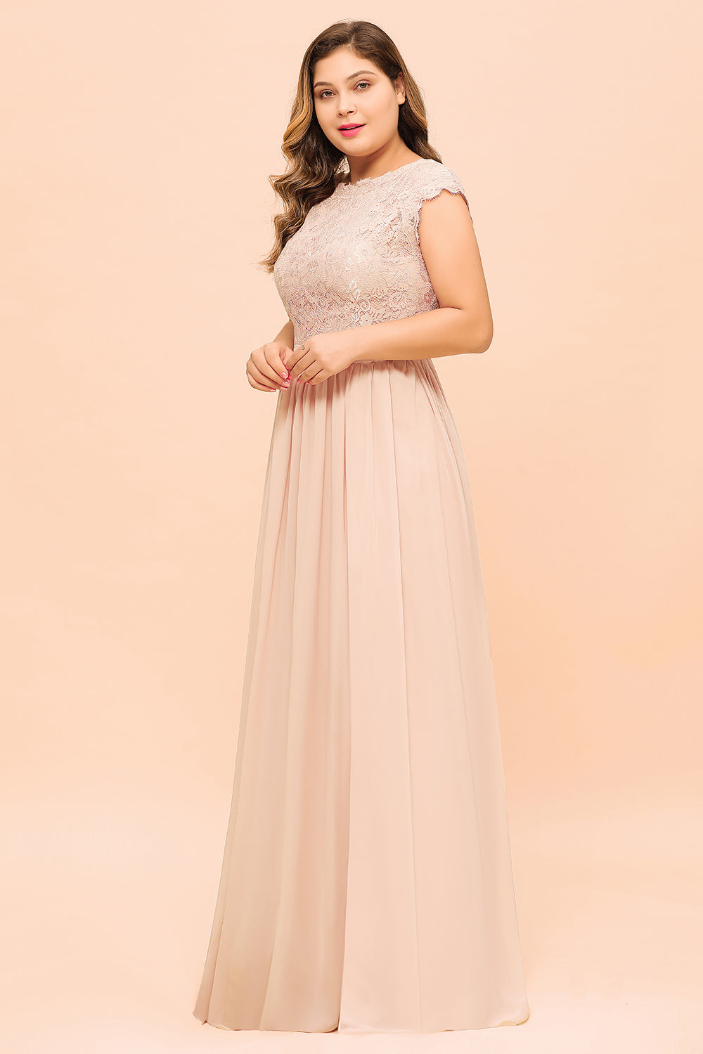 Elegant Jewel Chiffon Lace Affordable Bridesmaid dresses with Slit - Fashionpara