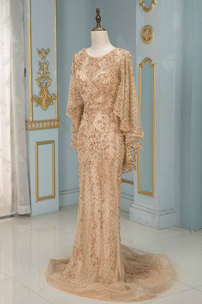 Elegant Jewel Long Sleeves Mermaid Prom Dresses with Appliques Beadings - Fashionpara