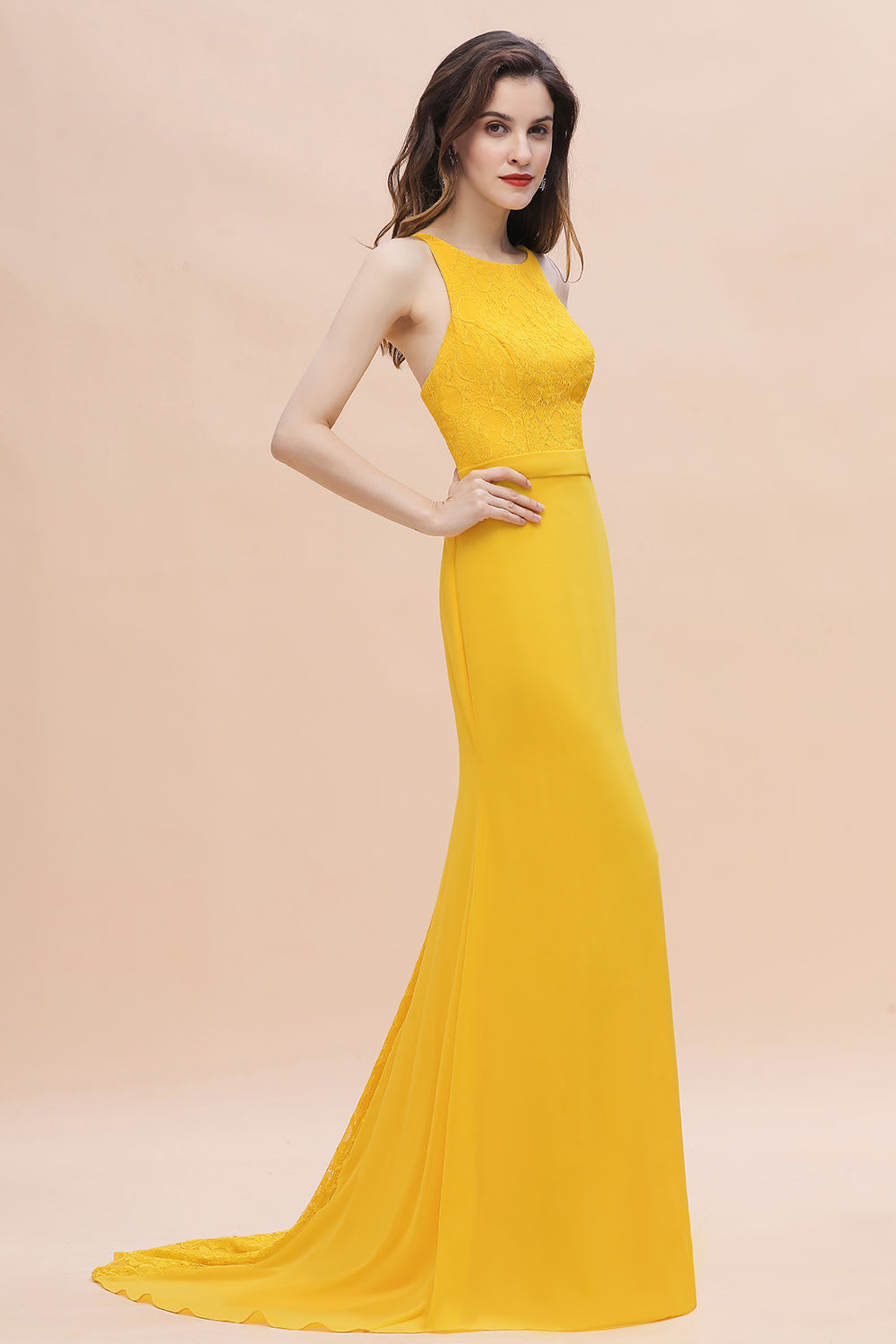 Elegant Jewel Mermaid Chiffon Lace Bridesmaid Dresses On Sale - Fashionpara