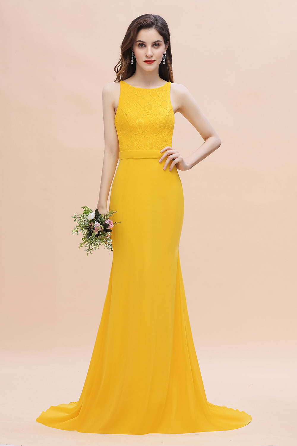 Elegant Jewel Mermaid Chiffon Lace Bridesmaid Dresses On Sale - Fashionpara