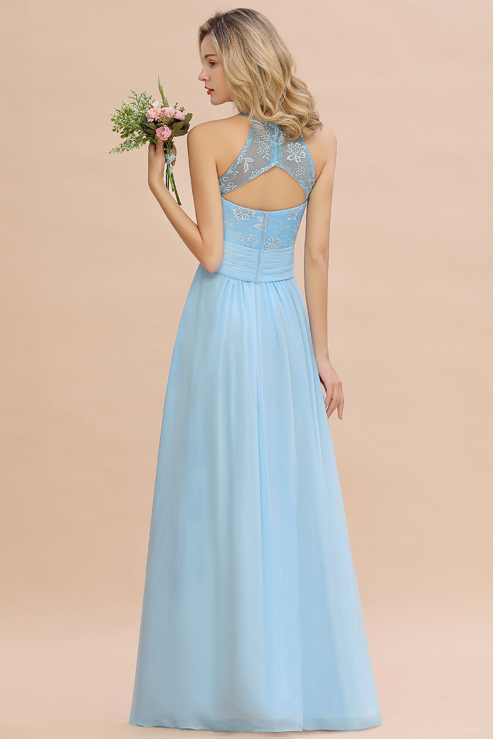Elegant Jewel Ruffle Affordable Chiffon Bridesmaid Dresses with Appliques - Fashionpara