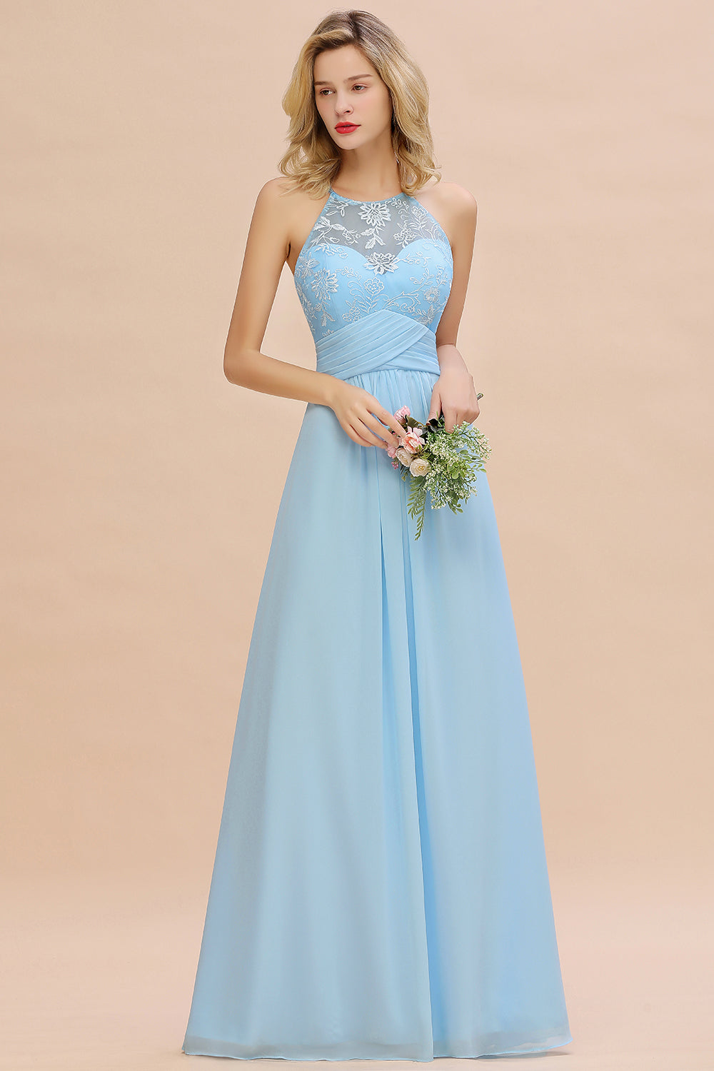 Elegant Jewel Ruffle Affordable Chiffon Bridesmaid Dresses with Appliques - Fashionpara