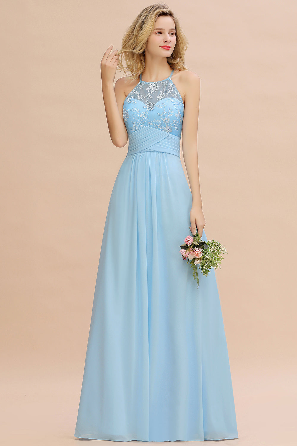 Elegant Jewel Ruffle Affordable Chiffon Bridesmaid Dresses with Appliques - Fashionpara