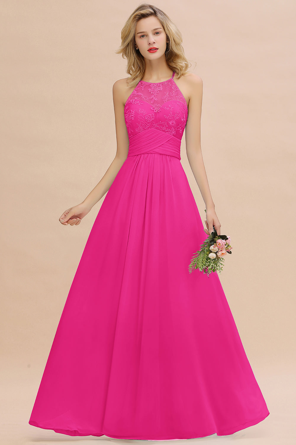 Elegant Jewel Ruffle Affordable Chiffon Bridesmaid Dresses with Appliques - Fashionpara