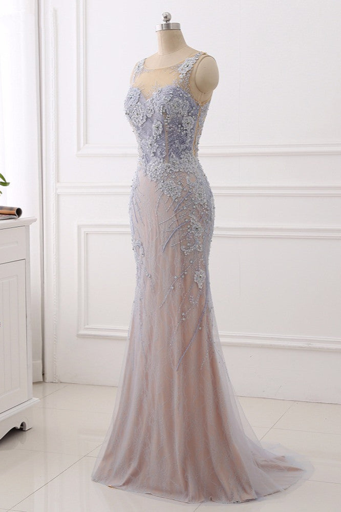 Elegant Jewel Sleeveless Mermaid Prom Dresses Pearls with Appliques - Fashionpara