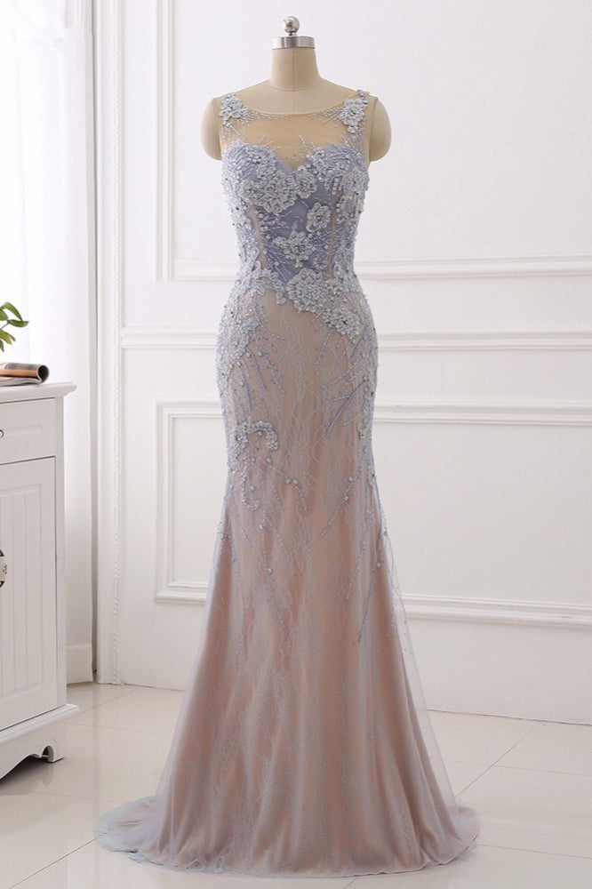 Elegant Jewel Sleeveless Mermaid Prom Dresses Pearls with Appliques - Fashionpara