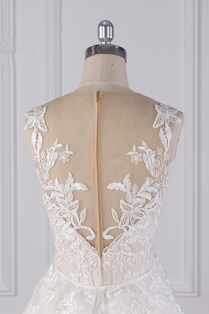 Elegant Jewel Tulle Lace Wedding Dress Appliques Sleeveless Mermaid Bridal Gowns - Fashionpara