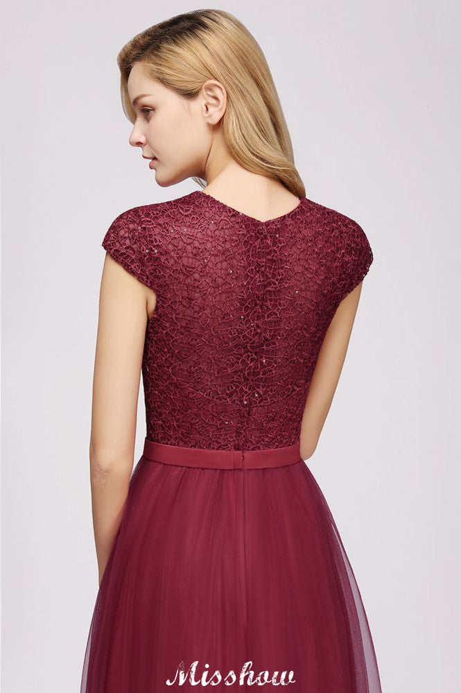 Elegant Lace A-Line Cap Sleeves Floor Length Birdesmaid Dress