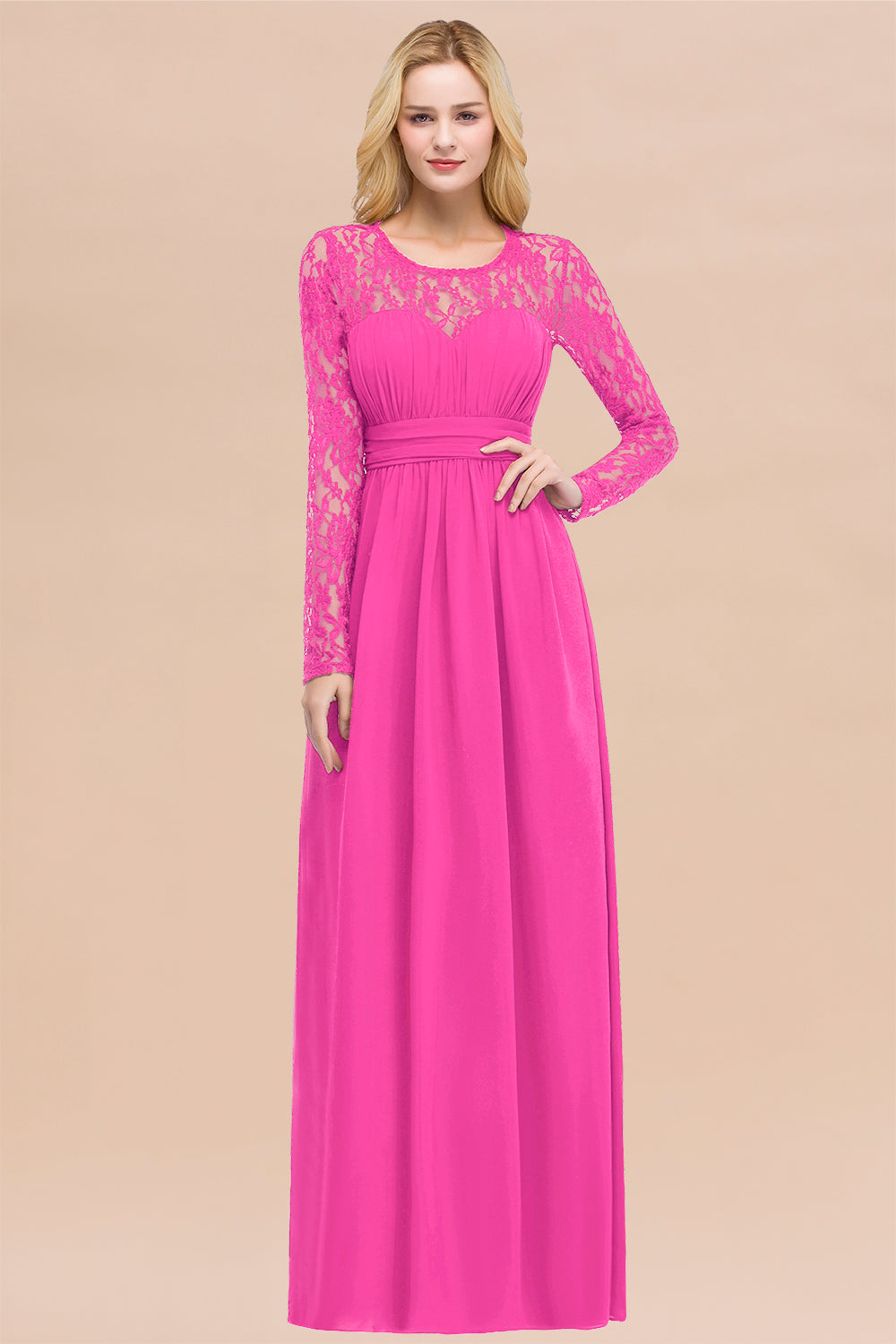 Elegant Lace Burgundy Bridesmaid dresses with Long Sleeves - Fashionpara
