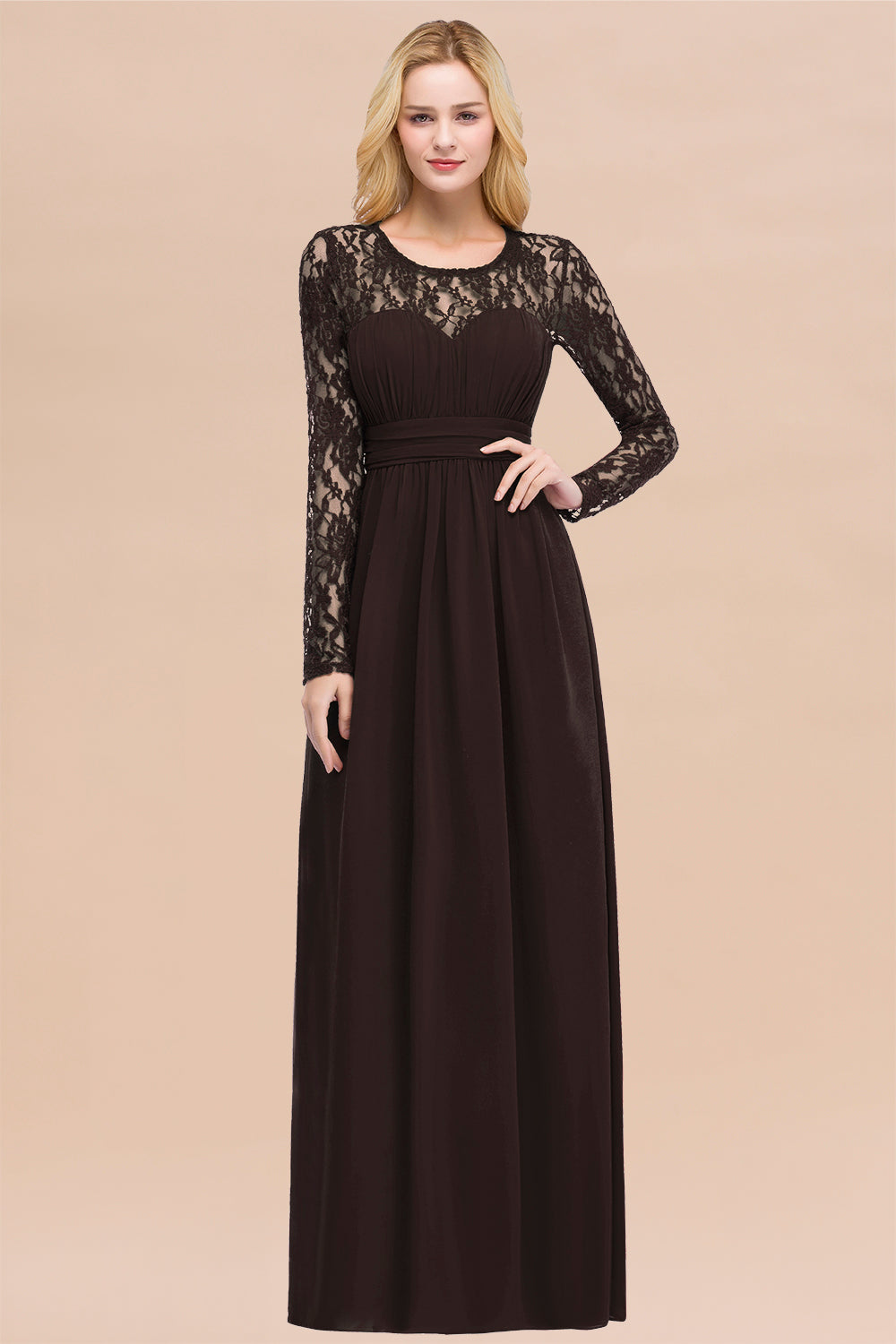 Elegant Lace Burgundy Bridesmaid dresses with Long Sleeves - Fashionpara