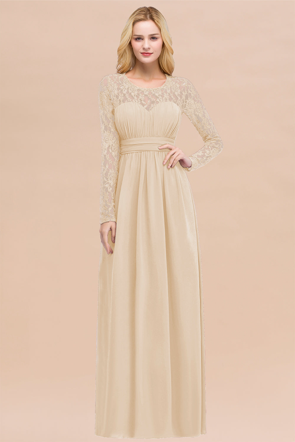 Elegant Lace Burgundy Bridesmaid dresses with Long Sleeves - Fashionpara