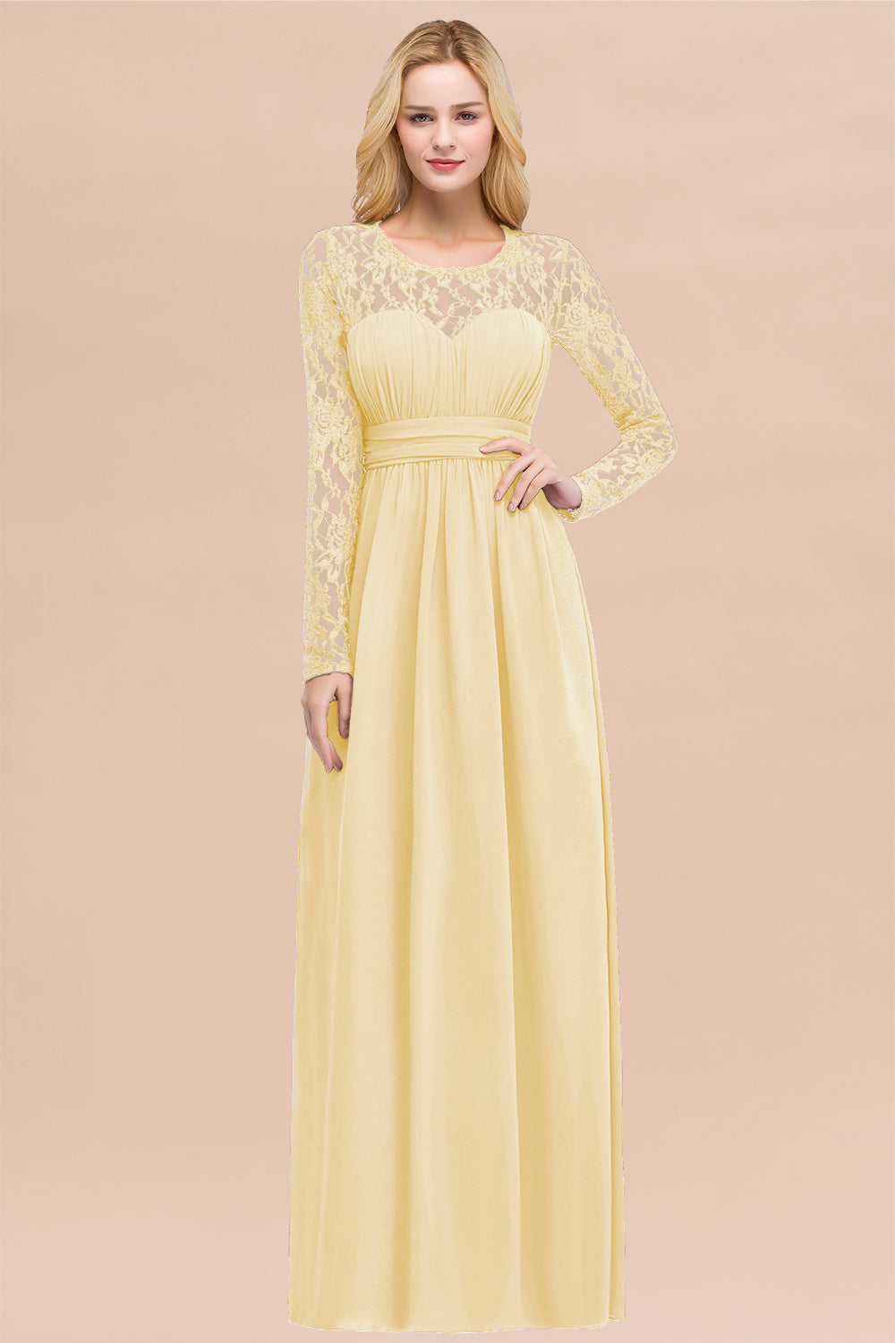 Elegant Lace Burgundy Bridesmaid dresses with Long Sleeves - Fashionpara