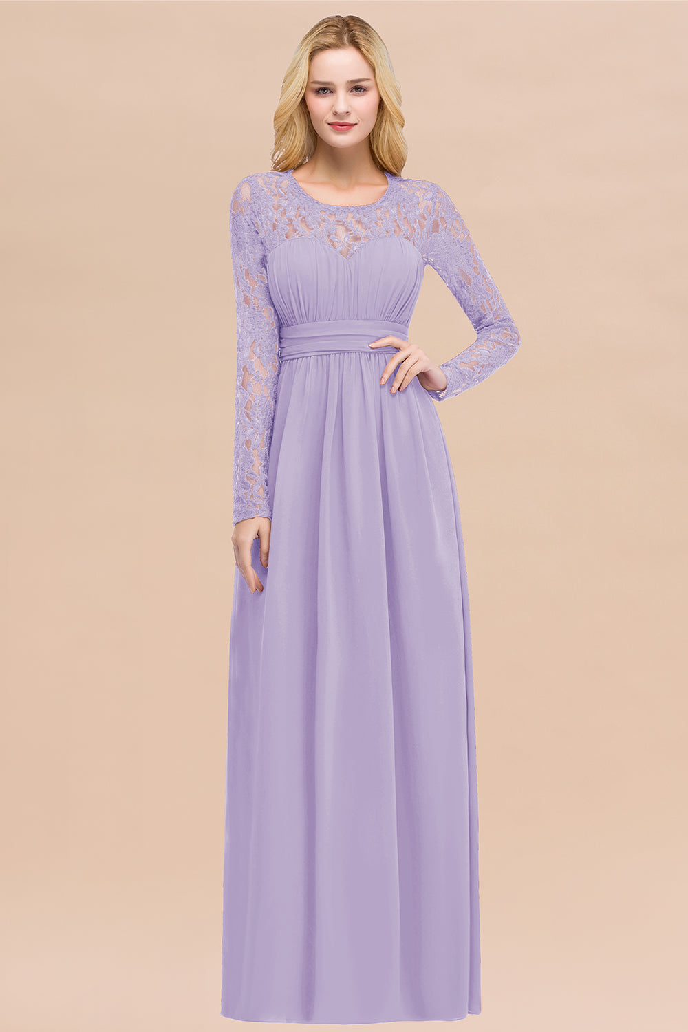 Elegant Lace Burgundy Bridesmaid dresses with Long Sleeves - Fashionpara