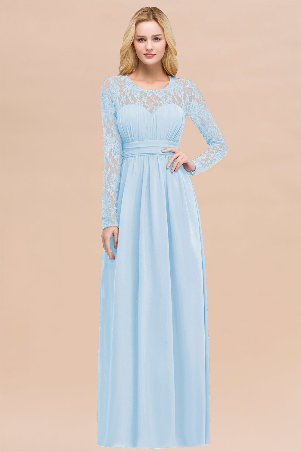 Elegant Lace Burgundy Bridesmaid dresses with Long Sleeves - Fashionpara