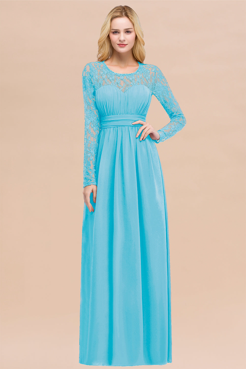Elegant Lace Burgundy Bridesmaid dresses with Long Sleeves - Fashionpara