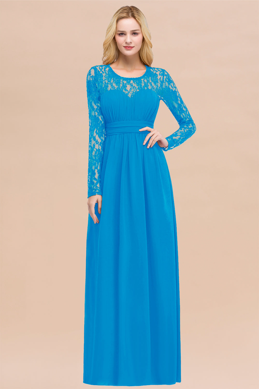 Elegant Lace Burgundy Bridesmaid dresses with Long Sleeves - Fashionpara