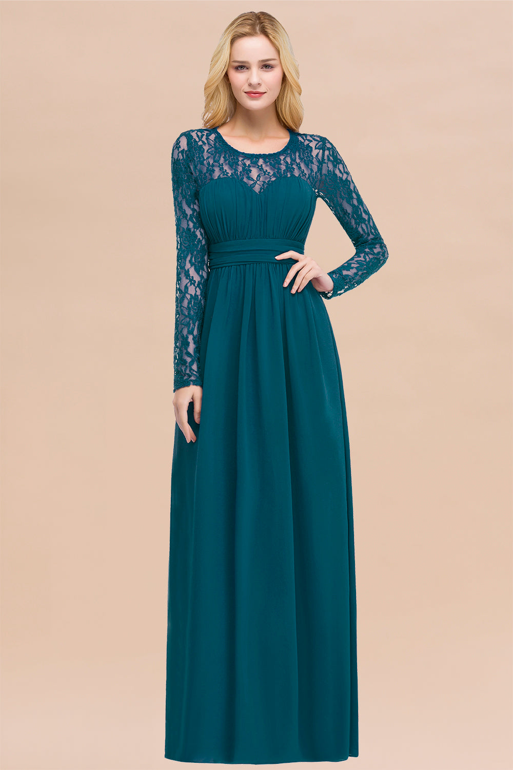 Elegant Lace Burgundy Bridesmaid dresses with Long Sleeves - Fashionpara