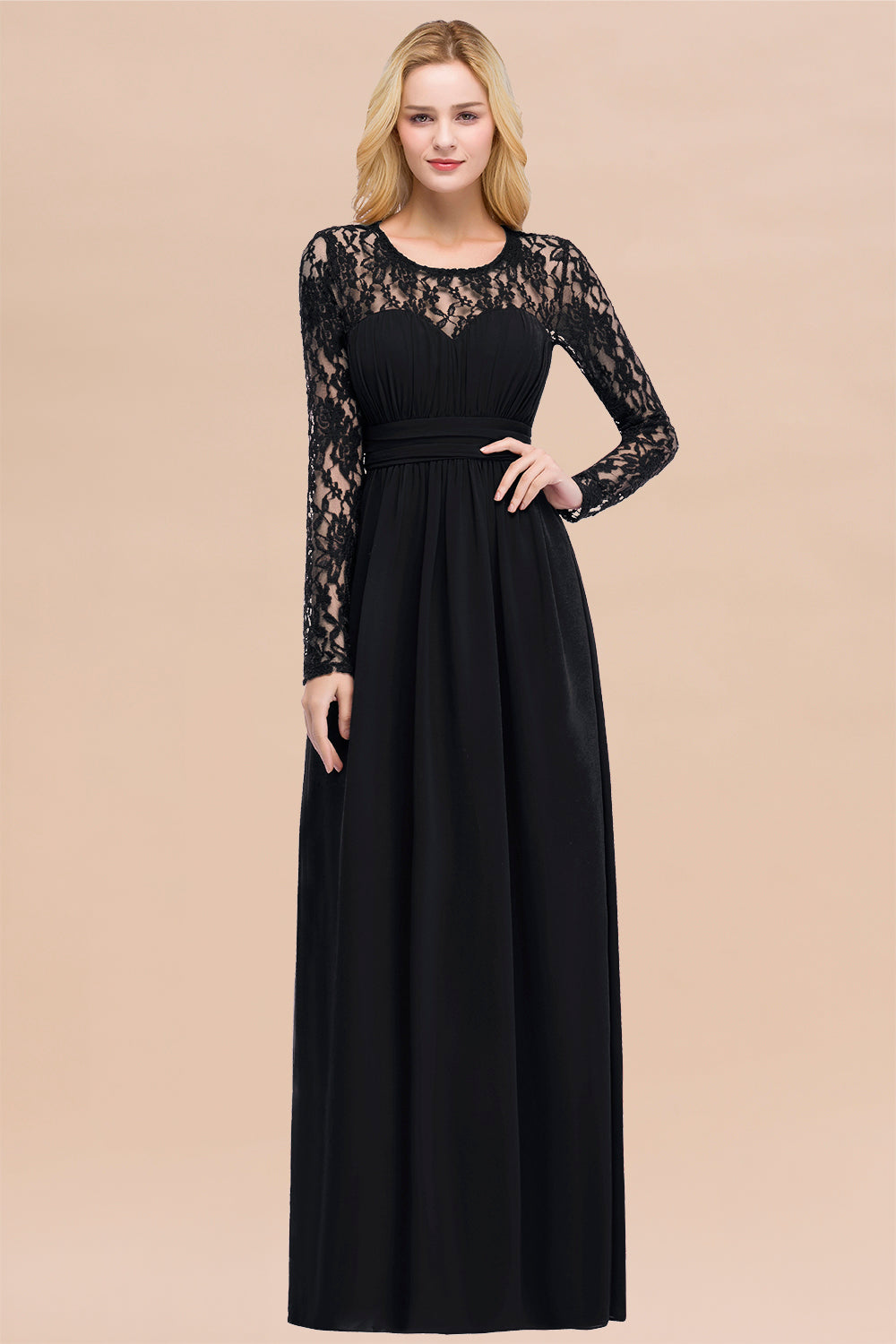 Elegant Lace Burgundy Bridesmaid dresses with Long Sleeves - Fashionpara