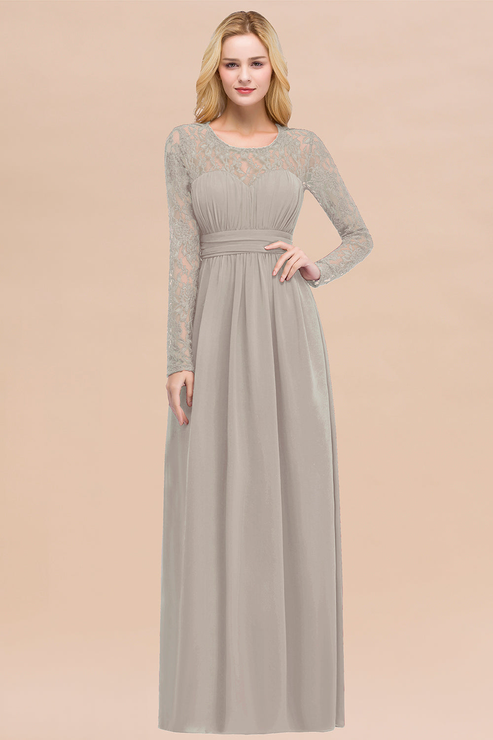 Elegant Lace Burgundy Bridesmaid dresses with Long Sleeves - Fashionpara