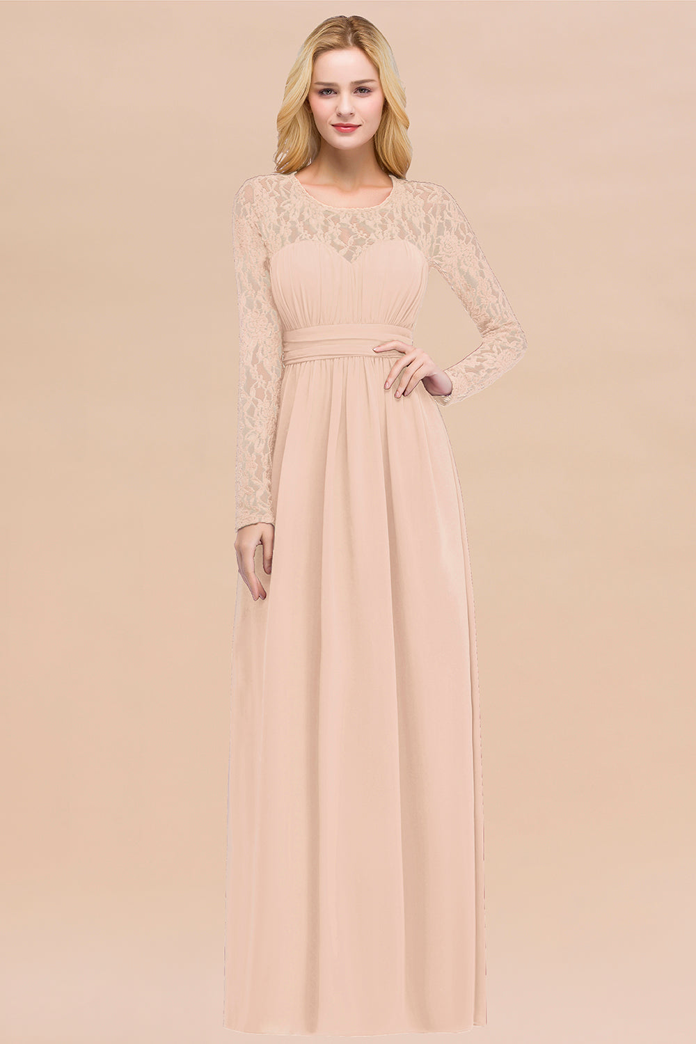 Elegant Lace Burgundy Bridesmaid dresses with Long Sleeves - Fashionpara