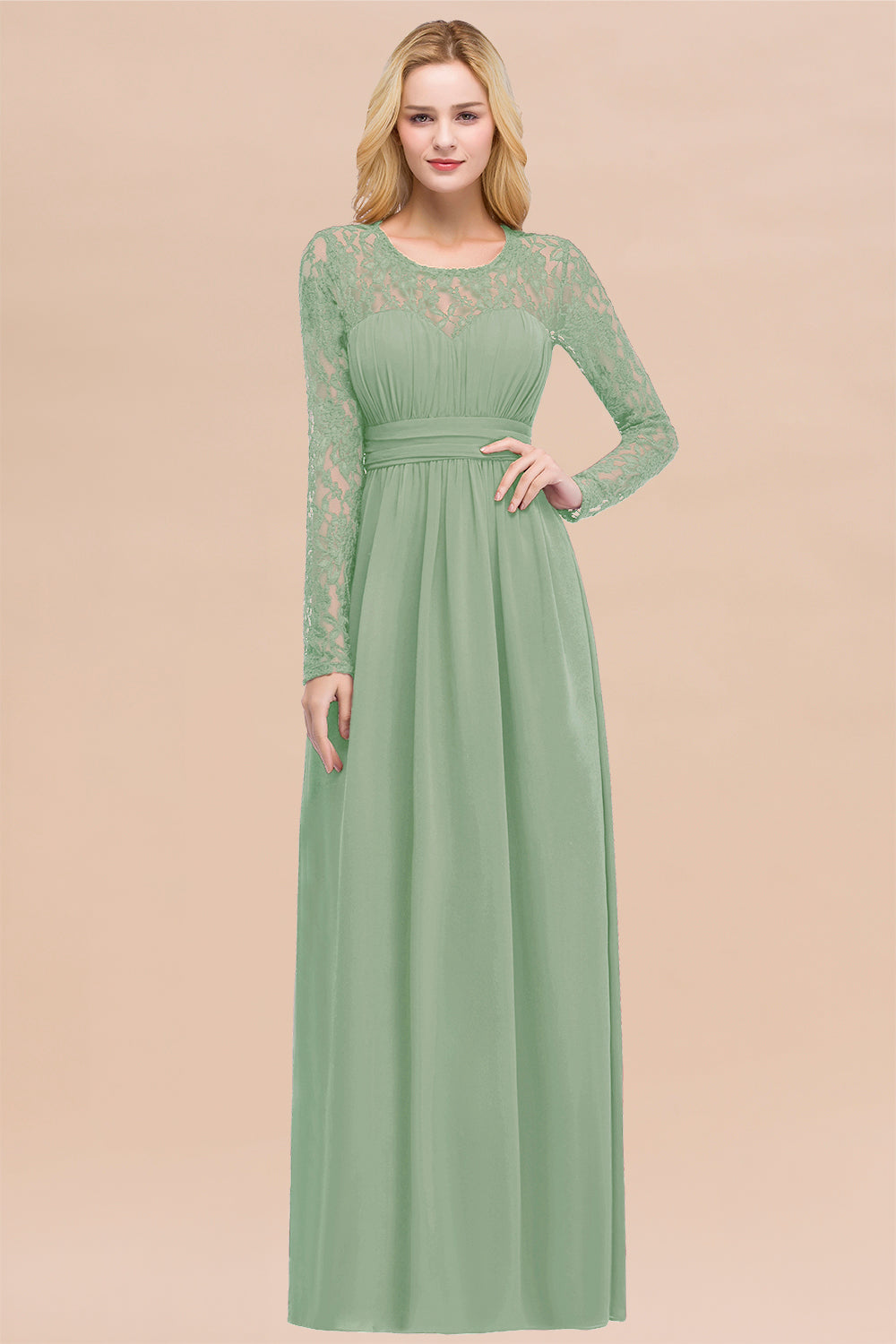 Elegant Lace Burgundy Bridesmaid dresses with Long Sleeves