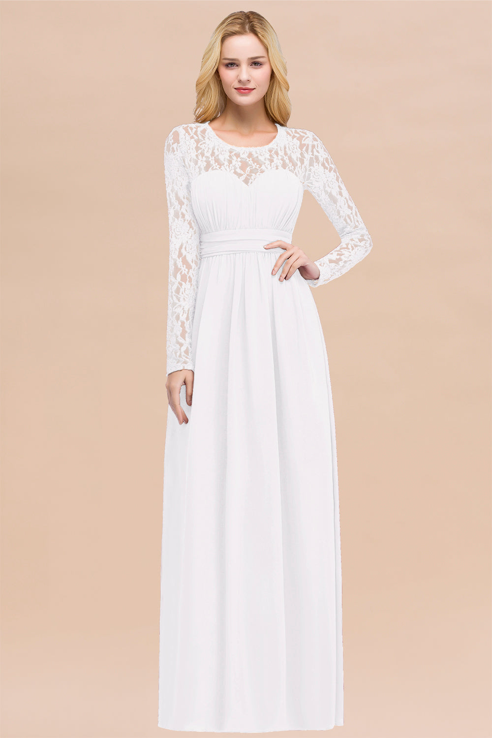 Elegant Lace Burgundy Bridesmaid dresses with Long Sleeves - Fashionpara