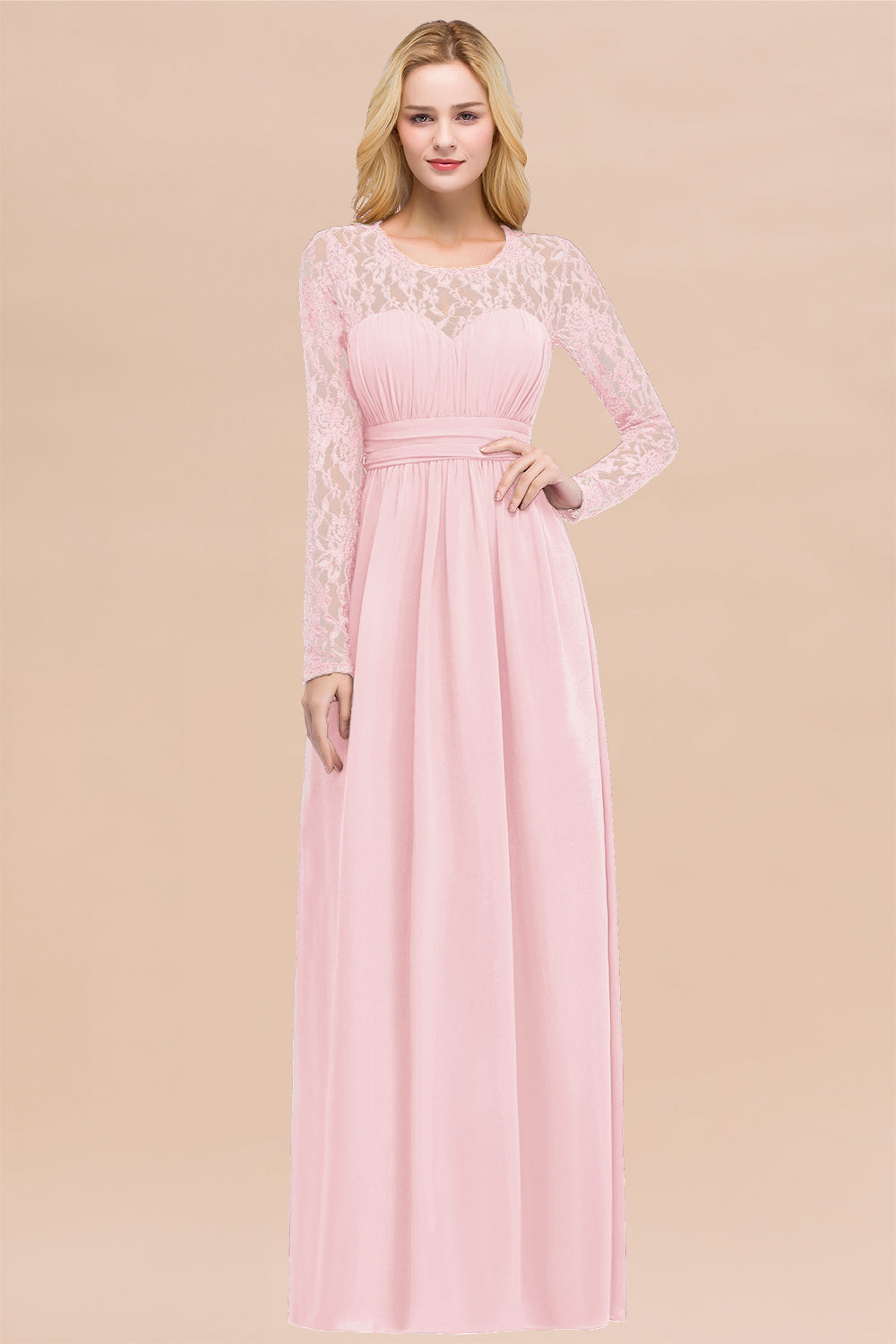 Elegant Lace Burgundy Bridesmaid dresses with Long Sleeves - Fashionpara