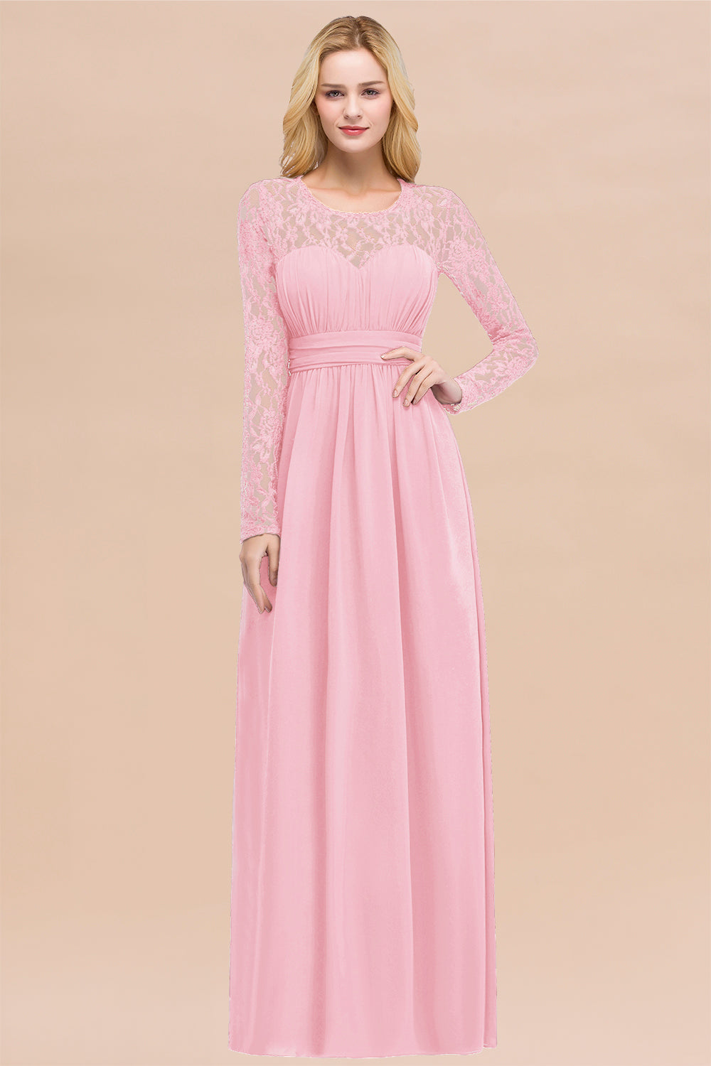 Elegant Lace Burgundy Bridesmaid dresses with Long Sleeves - Fashionpara