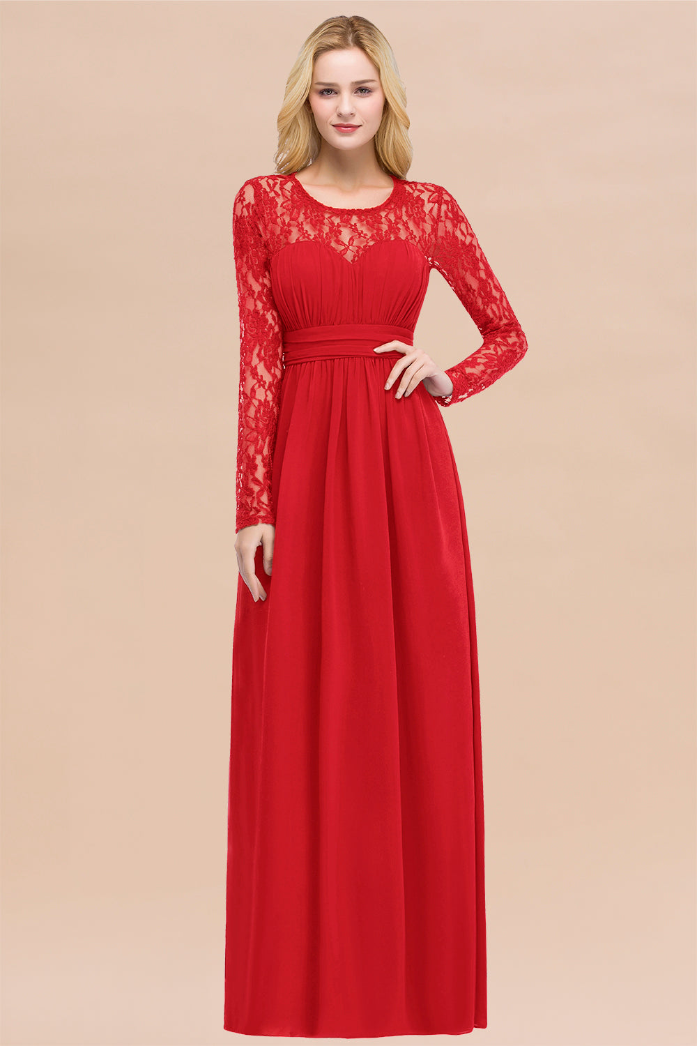 Elegant Lace Burgundy Bridesmaid dresses with Long Sleeves - Fashionpara